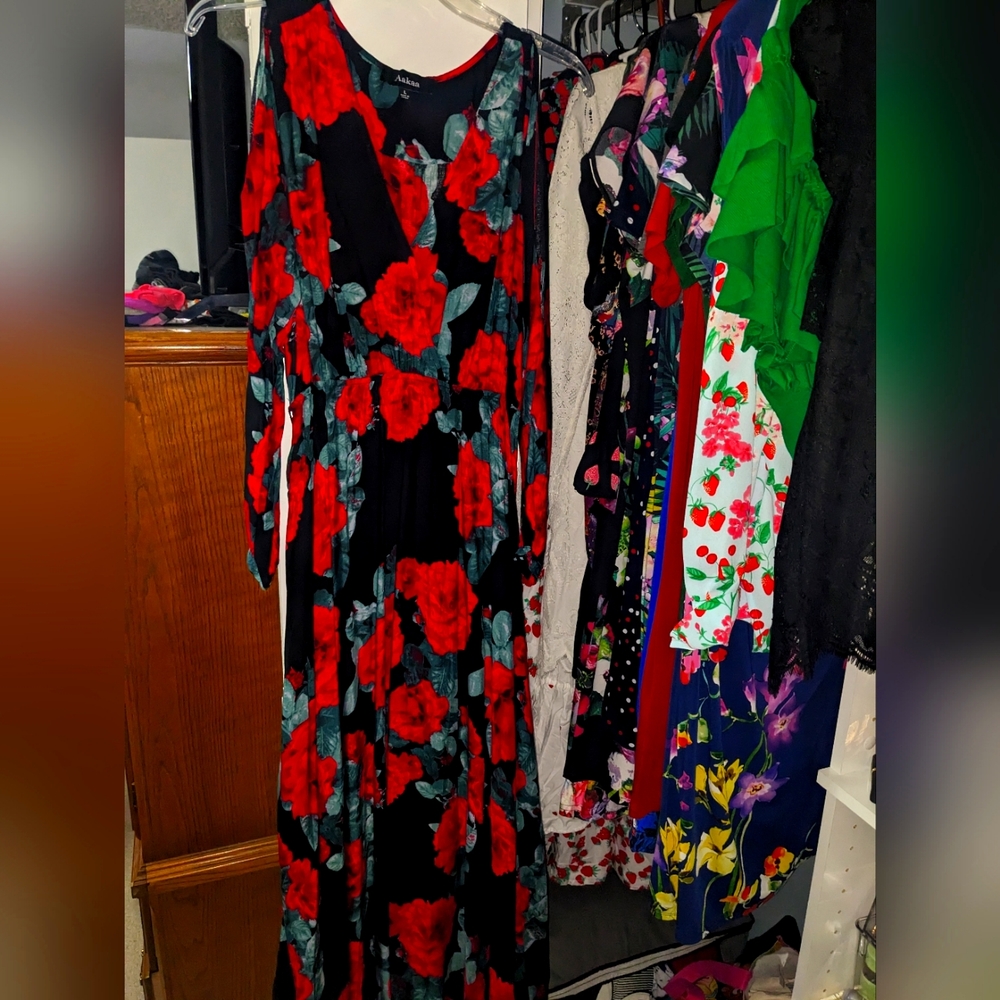 Lulu's red floral maxi dress